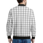Grey And White Check Pattern Print Men's Bomber Jacket