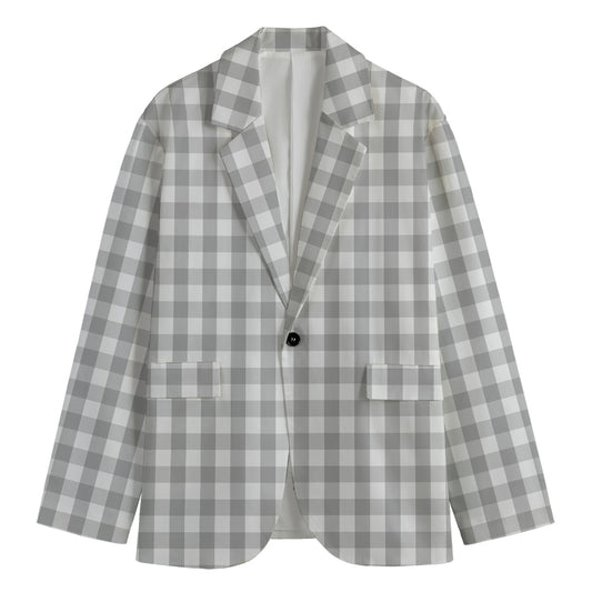 Grey And White Check Pattern Print Men's Cotton Blazer