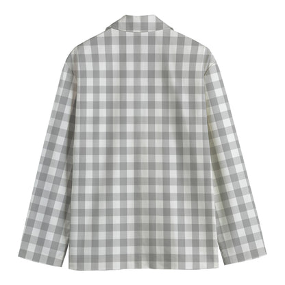 Grey And White Check Pattern Print Men's Cotton Blazer