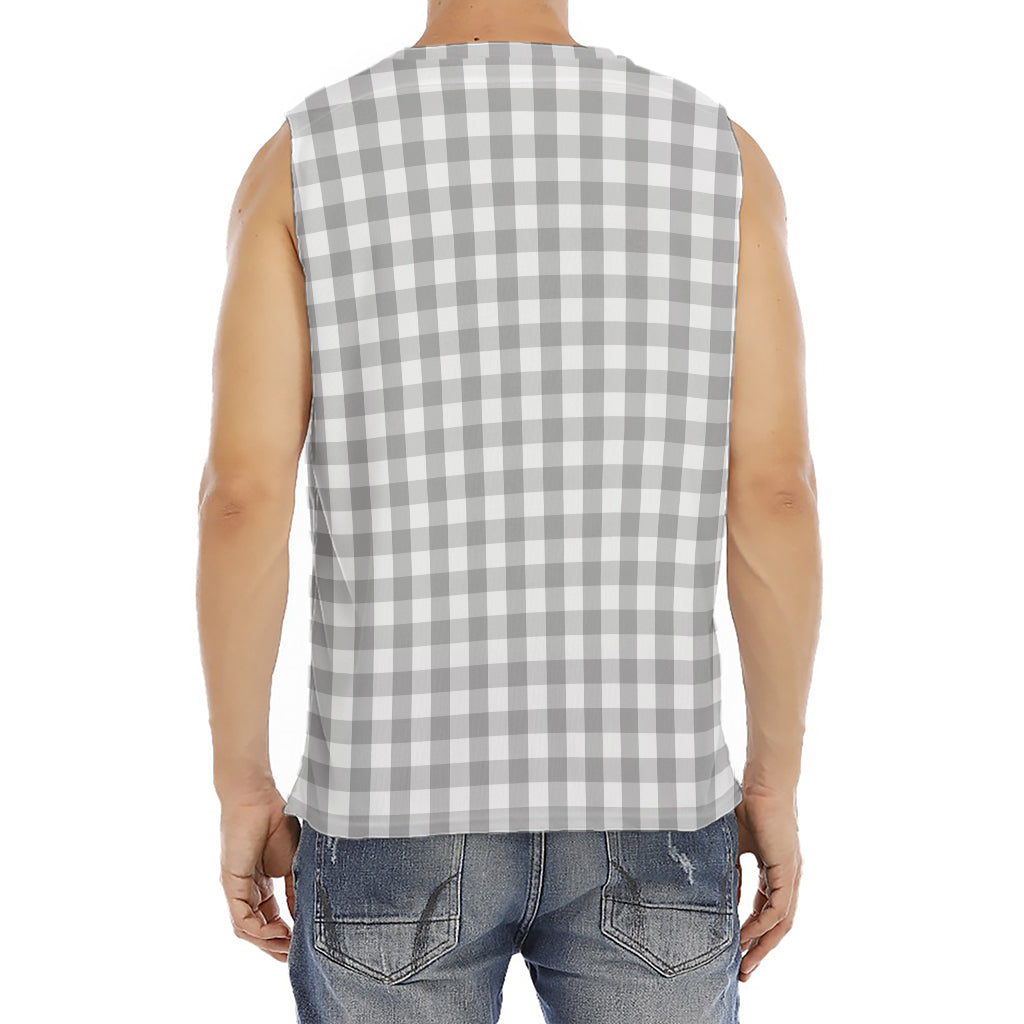 Grey And White Check Pattern Print Men's Fitness Tank Top