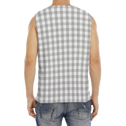 Grey And White Check Pattern Print Men's Fitness Tank Top