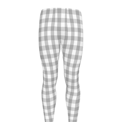 Grey And White Check Pattern Print Men's leggings