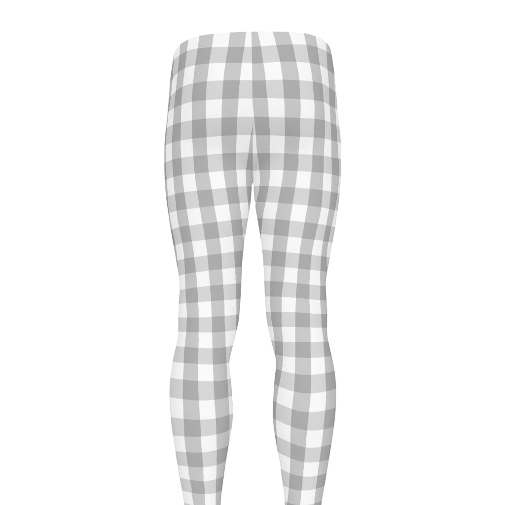 Grey And White Check Pattern Print Men's leggings