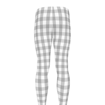 Grey And White Check Pattern Print Men's leggings