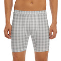 Grey And White Check Pattern Print Men's Long Boxer Briefs