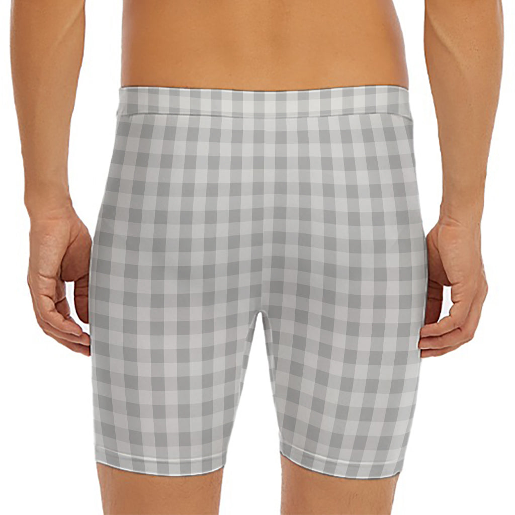 Grey And White Check Pattern Print Men's Long Boxer Briefs