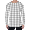 Grey And White Check Pattern Print Men's Long Sleeve T-Shirt