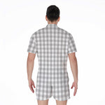 Grey And White Check Pattern Print Men's Rompers