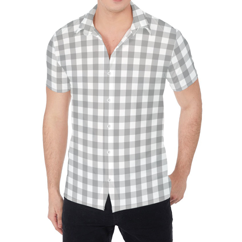 Grey And White Check Pattern Print Men's Shirt