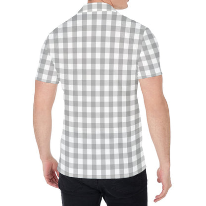 Grey And White Check Pattern Print Men's Shirt