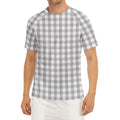 Grey And White Check Pattern Print Men's Short Sleeve Rash Guard