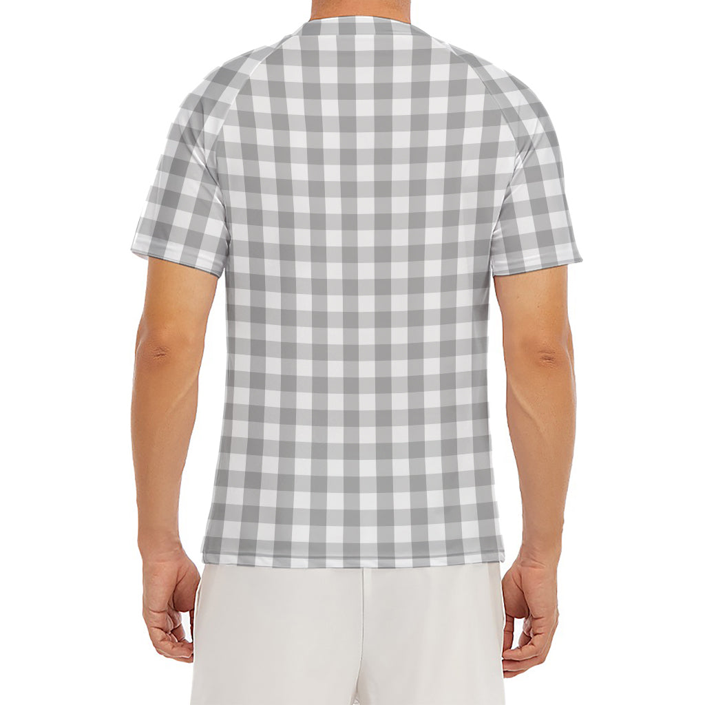 Grey And White Check Pattern Print Men's Short Sleeve Rash Guard