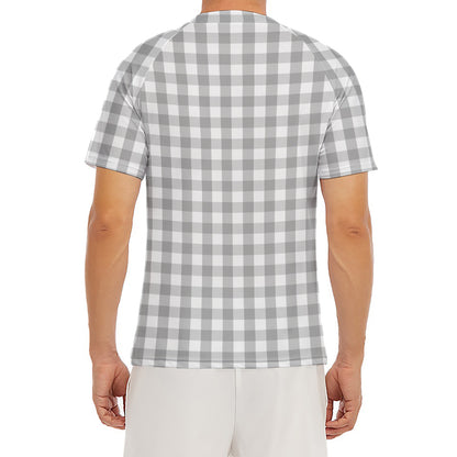Grey And White Check Pattern Print Men's Short Sleeve Rash Guard