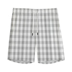 Grey And White Check Pattern Print Men's Sports Shorts