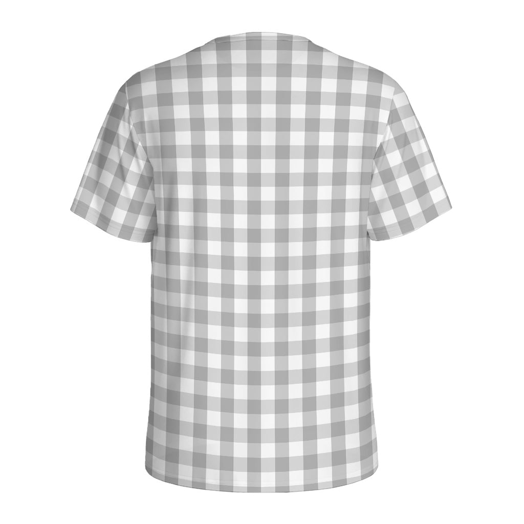 Grey And White Check Pattern Print Men's Sports T-Shirt