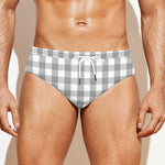 Grey And White Check Pattern Print Men's Swim Briefs