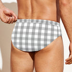 Grey And White Check Pattern Print Men's Swim Briefs