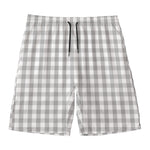 Grey And White Check Pattern Print Men's Swim Trunks