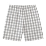 Grey And White Check Pattern Print Men's Swim Trunks