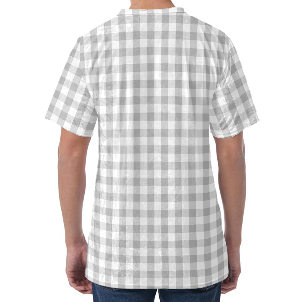 Grey And White Check Pattern Print Men's Velvet T-Shirt