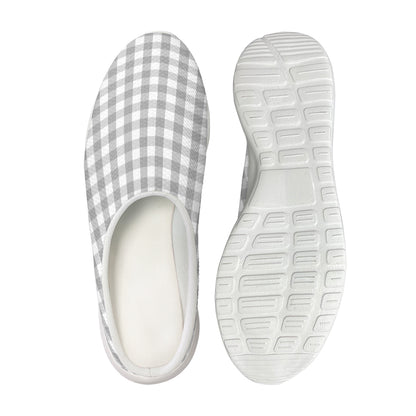 Grey And White Check Pattern Print Mesh Casual Shoes