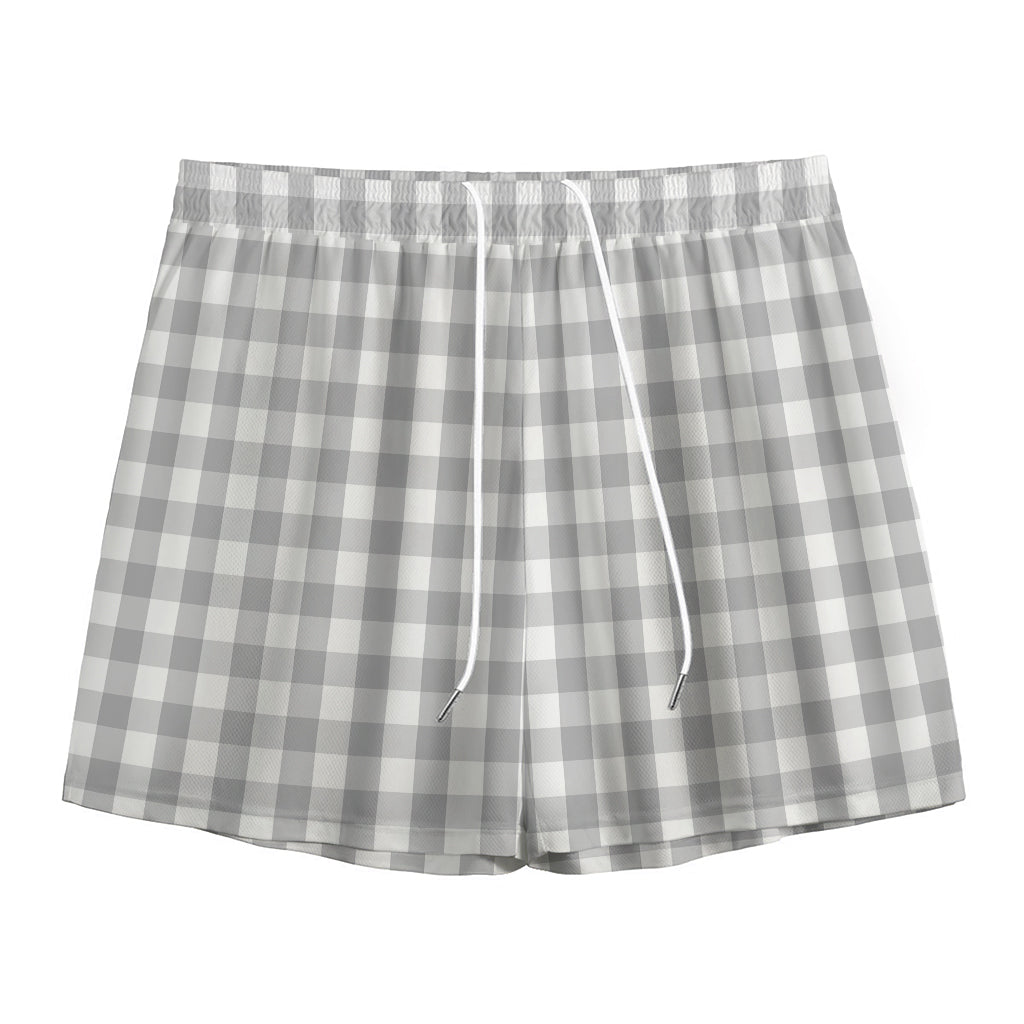 Grey And White Check Pattern Print Mesh Shorts