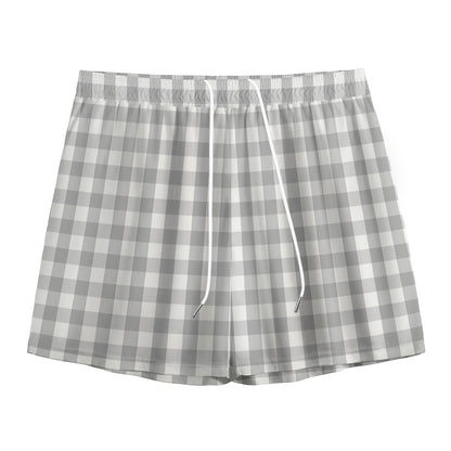 Grey And White Check Pattern Print Mesh Shorts