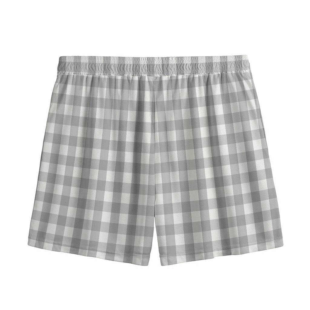 Grey And White Check Pattern Print Mesh Shorts