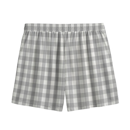 Grey And White Check Pattern Print Mesh Shorts