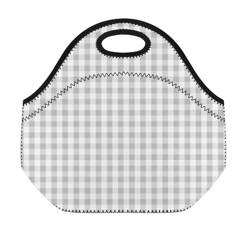 Grey And White Check Pattern Print Neoprene Lunch Bag