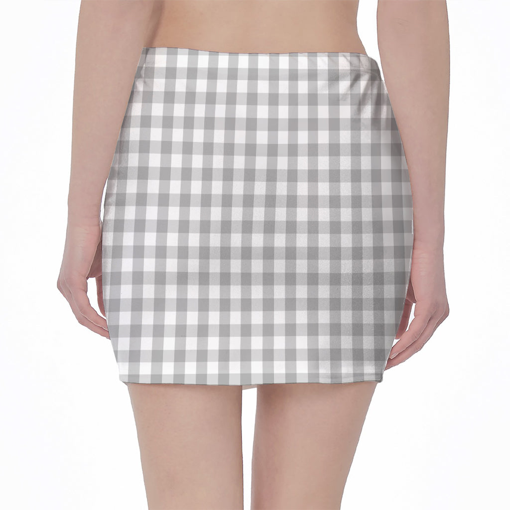 Grey And White Check Pattern Print Pencil Mini Skirt