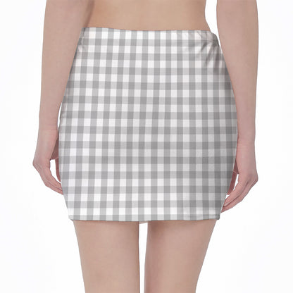 Grey And White Check Pattern Print Pencil Mini Skirt