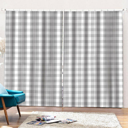 Grey And White Check Pattern Print Pencil Pleat Curtains
