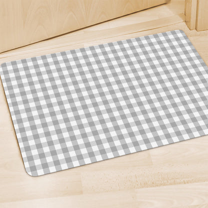 Grey And White Check Pattern Print Polyester Doormat