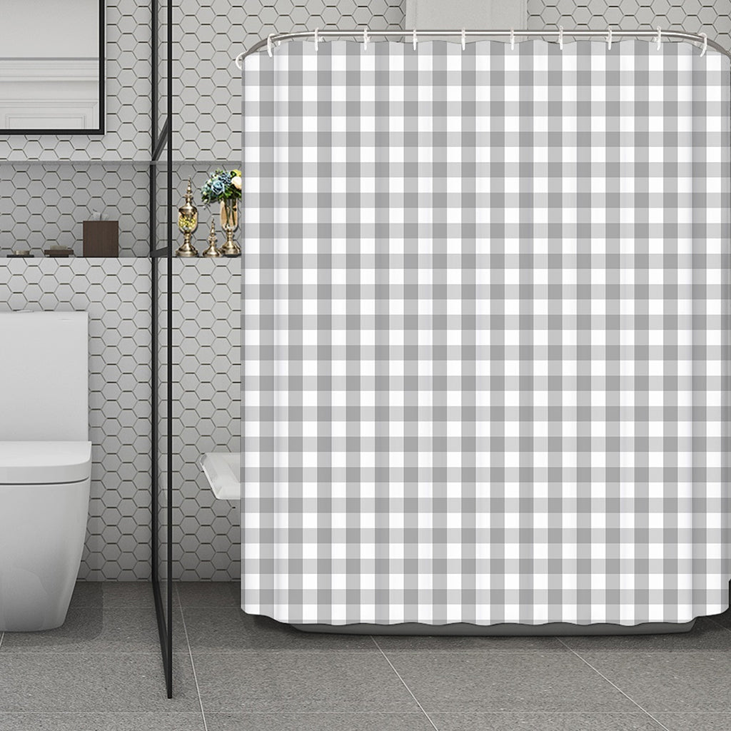 Grey And White Check Pattern Print Polyester Shower Curtain