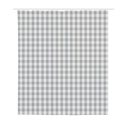 Grey And White Check Pattern Print Polyester Shower Curtain