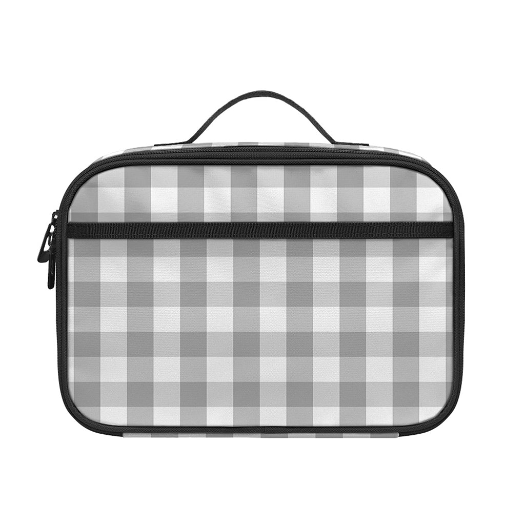 Grey And White Check Pattern Print Portable Lunch Bag