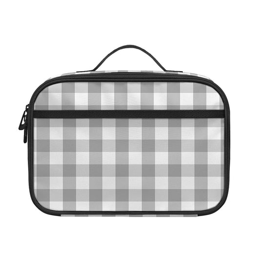 Grey And White Check Pattern Print Portable Lunch Bag