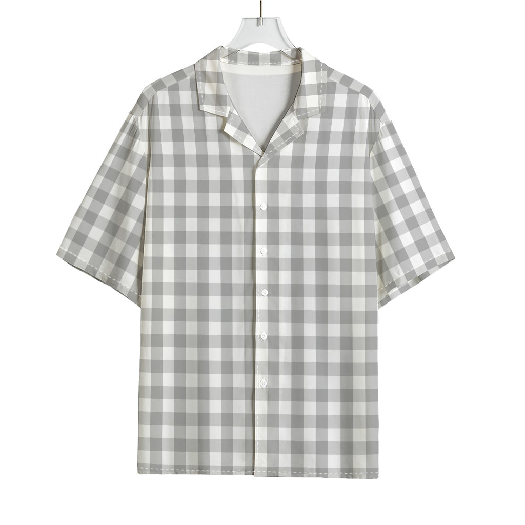 Grey And White Check Pattern Print Rayon Hawaiian Shirt