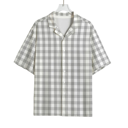 Grey And White Check Pattern Print Rayon Hawaiian Shirt