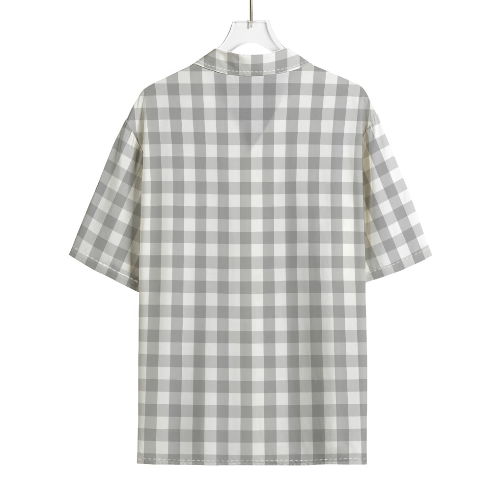 Grey And White Check Pattern Print Rayon Hawaiian Shirt