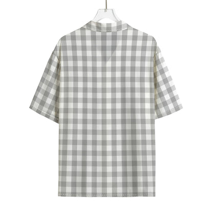 Grey And White Check Pattern Print Rayon Hawaiian Shirt