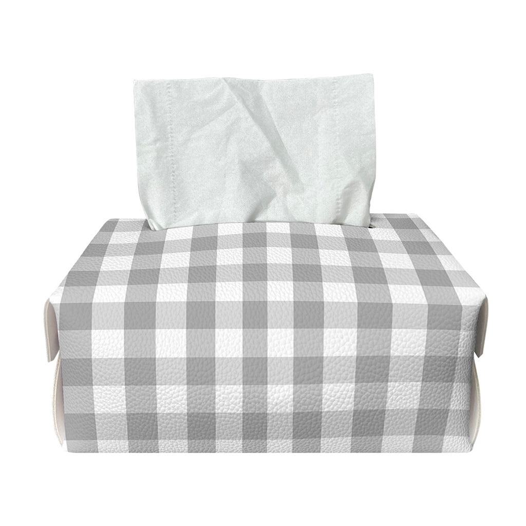 Grey And White Check Pattern Print Rectangle Tissue Box Cover