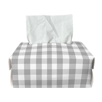 Grey And White Check Pattern Print Rectangle Tissue Box Cover