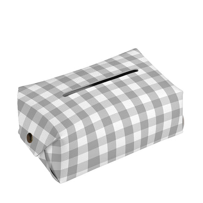 Grey And White Check Pattern Print Rectangle Tissue Box Cover