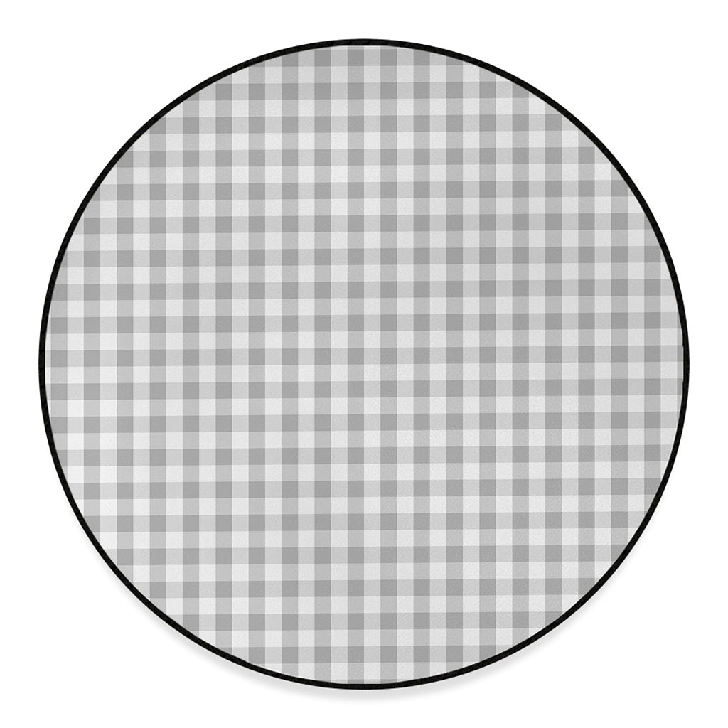 Grey And White Check Pattern Print Round Floor Mat