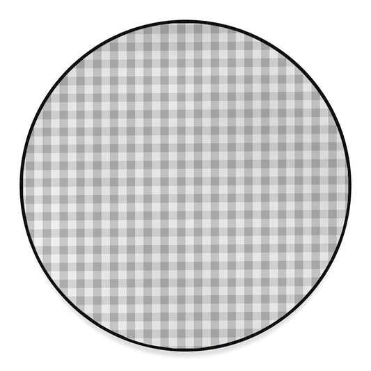 Grey And White Check Pattern Print Round Floor Mat