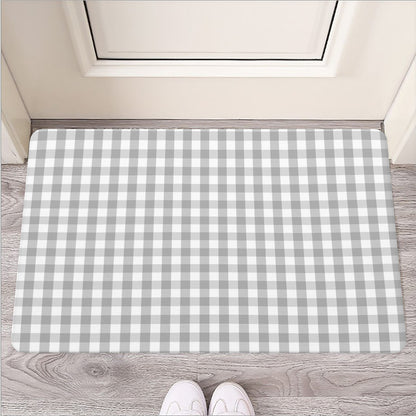 Grey And White Check Pattern Print Rubber Doormat