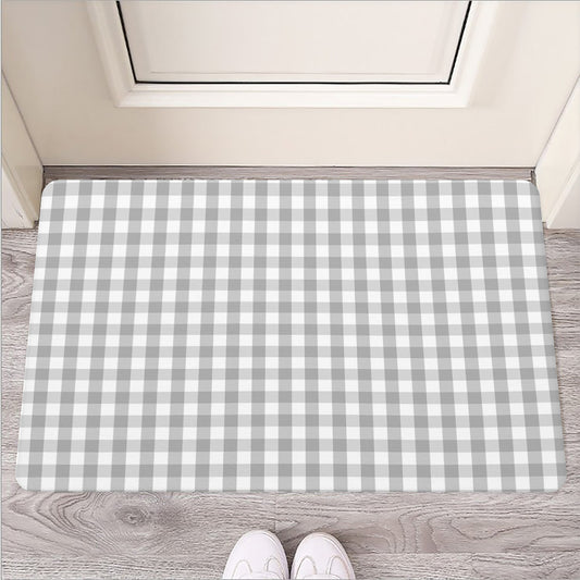 Grey And White Check Pattern Print Rubber Doormat