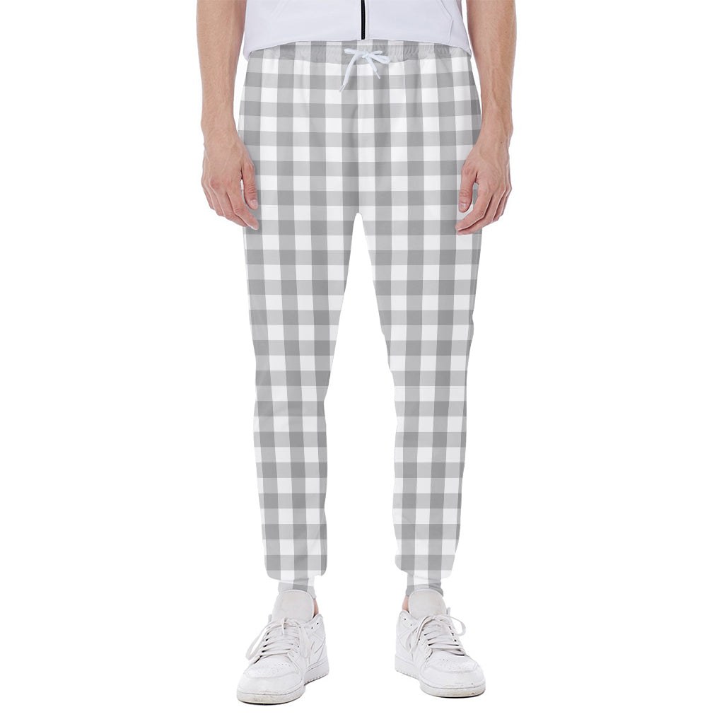 Grey And White Check Pattern Print Scuba Joggers